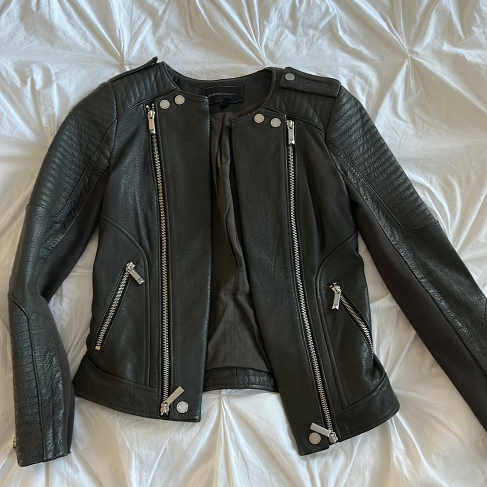 Dark green BCBG leather jacket